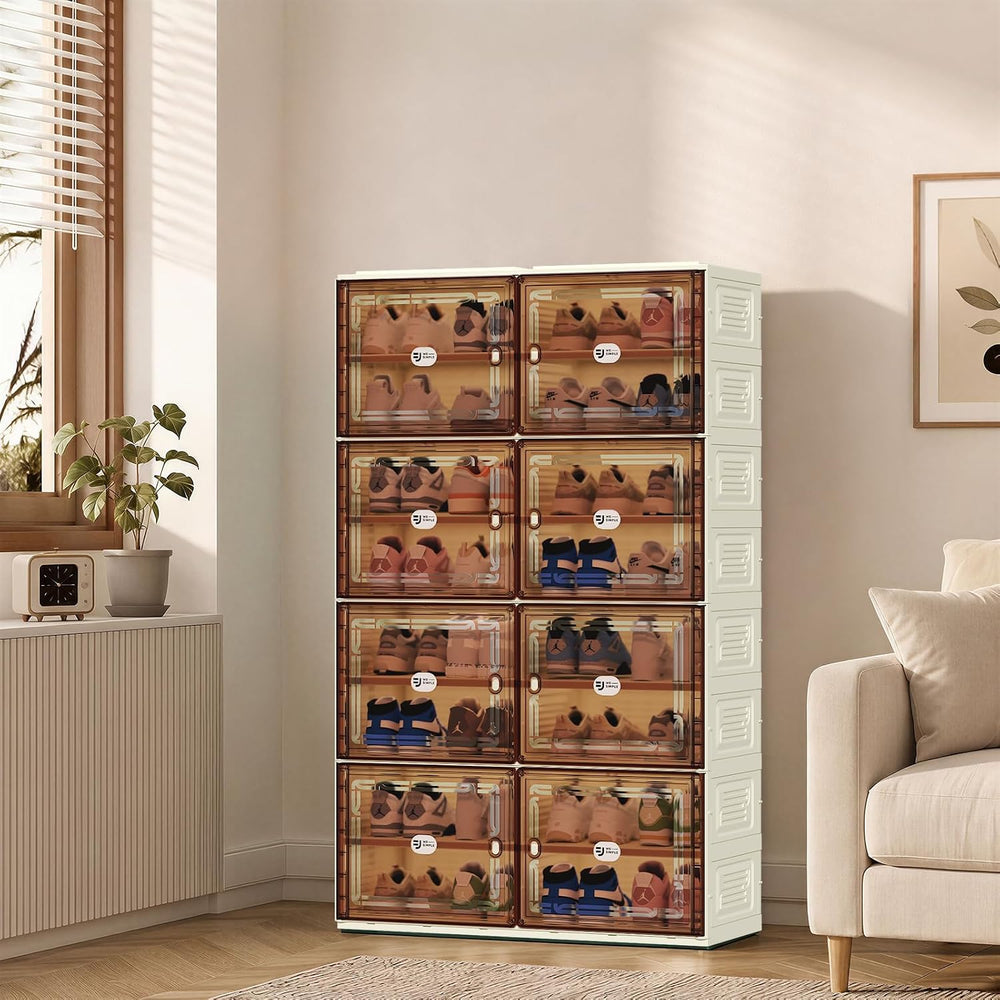 White Shoe Rack Organizer for 32 Pairs of Folding Design