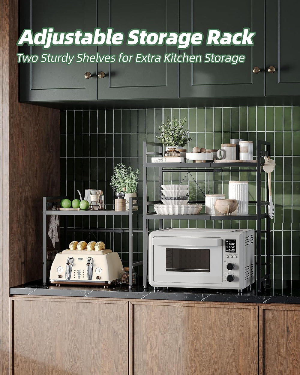 2 Tier Expandable Microwave Stand countertop,Microwave Oven Rack