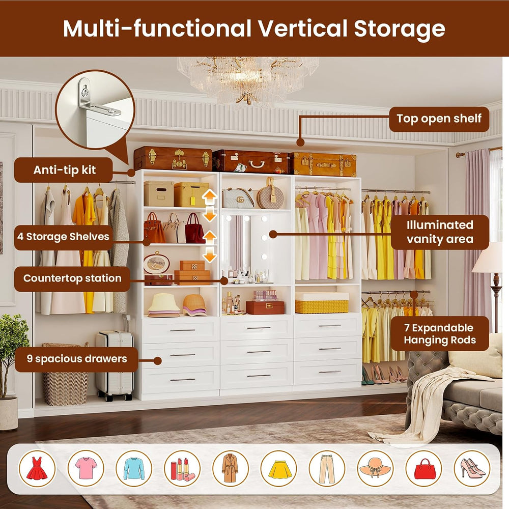 Closet System with 9 Drawers, 6-20FT Custom Closet Organizer System