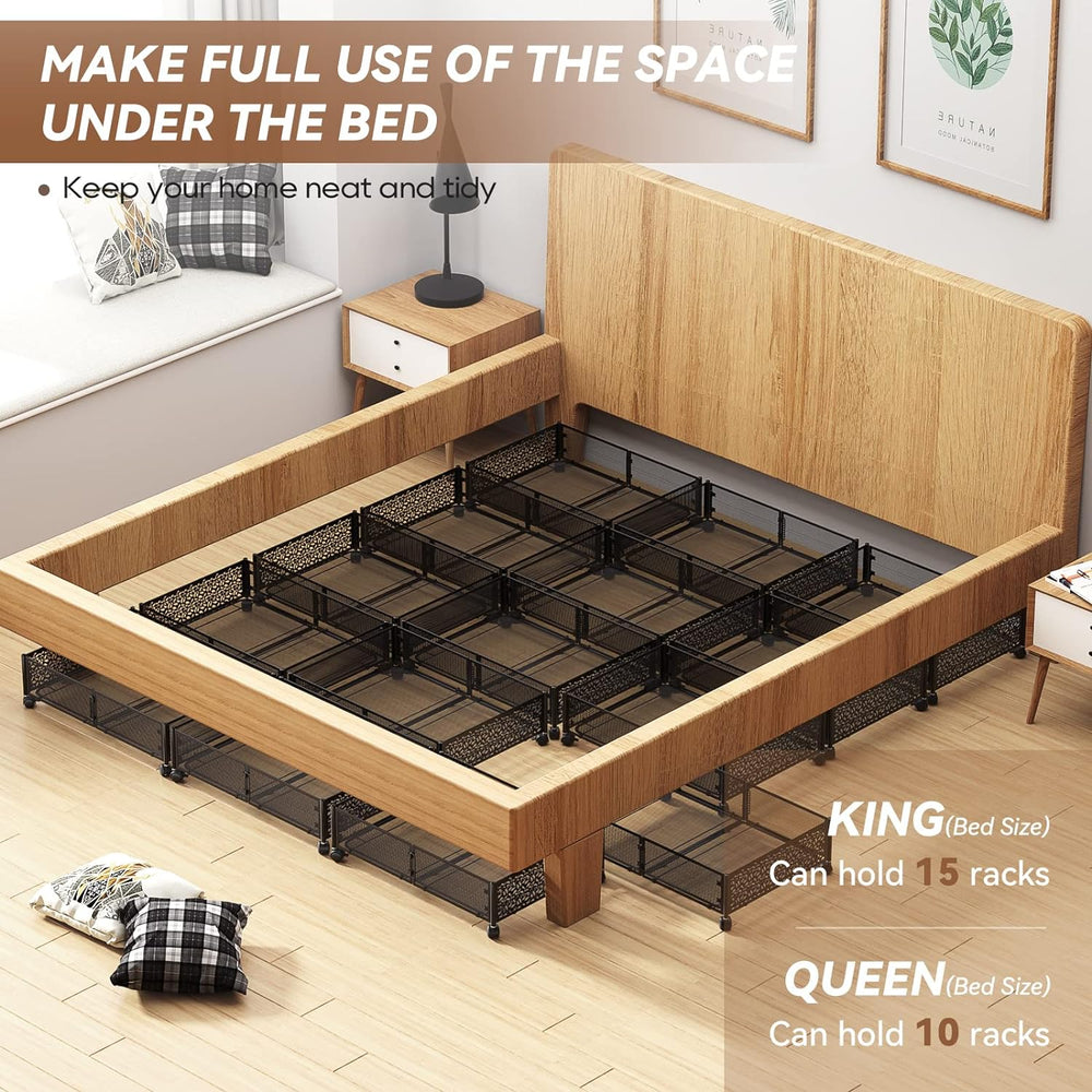 PHINOX Under Bed Storage with Wheels,Patterned,Sturdy Metal,4 Pack,Black