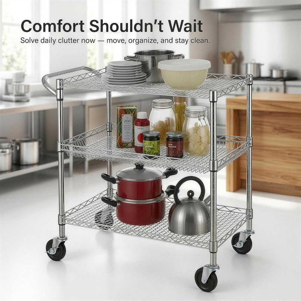 Finnhomy 3 Tier Heavy Duty Commercial Grade Utility Cart, Wire Rolling Cart w...