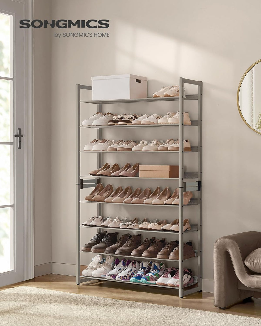 SONGMICS Metal Shoe Rack, 8-Tier Shoe Orgainzer, Holds 32-40 Pairs