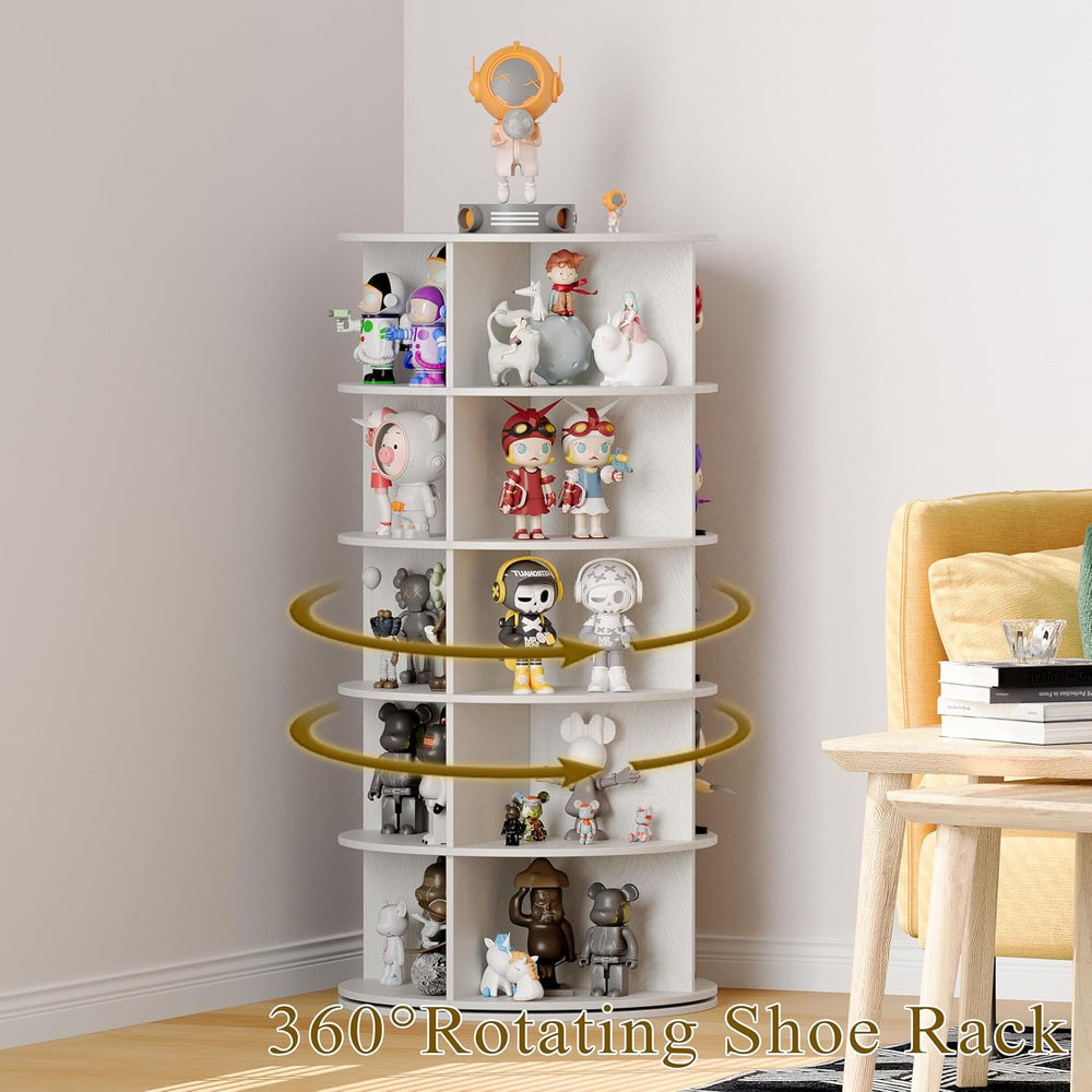 VDNEND Wooden Rotating Shoe Rack, 5 Tier Spinning Shoe Rack Tower for Closet,...