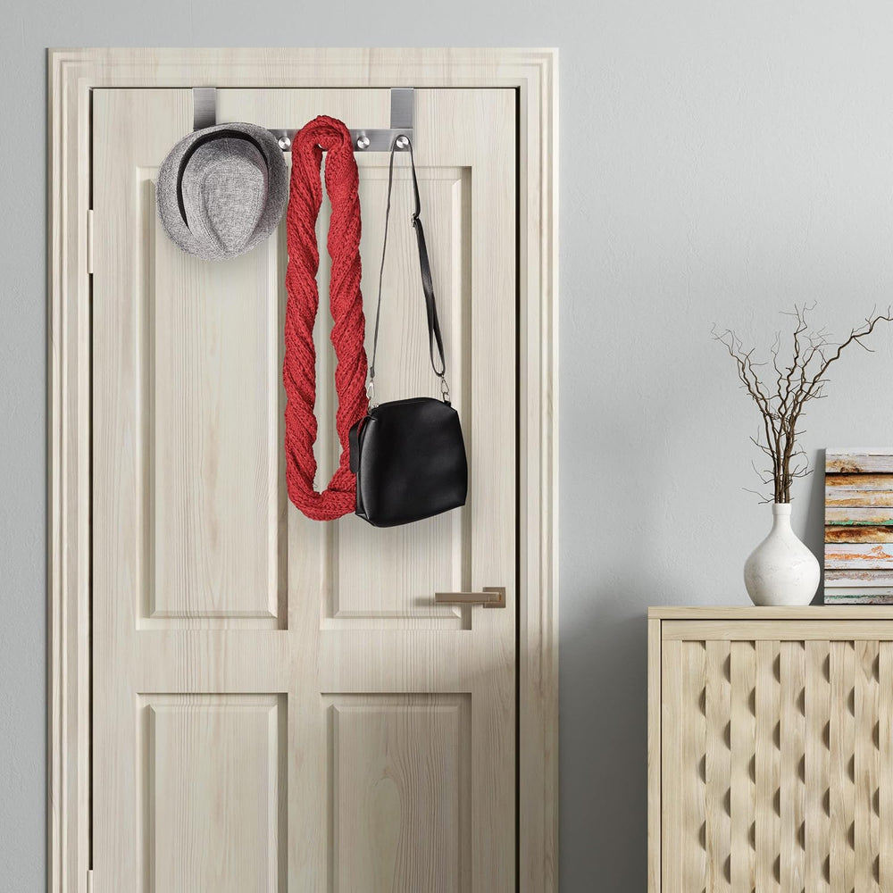 Relaxdays Stainless Steel Coat, 6, Blunt 4 cm, Door Hook Rail for Hanging, Si...