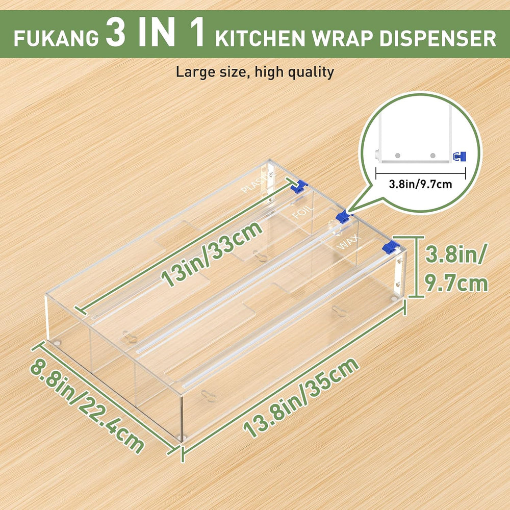 3 in 1 Clear Acrylic Foil, Plastic Wrap Organizer with Cutter