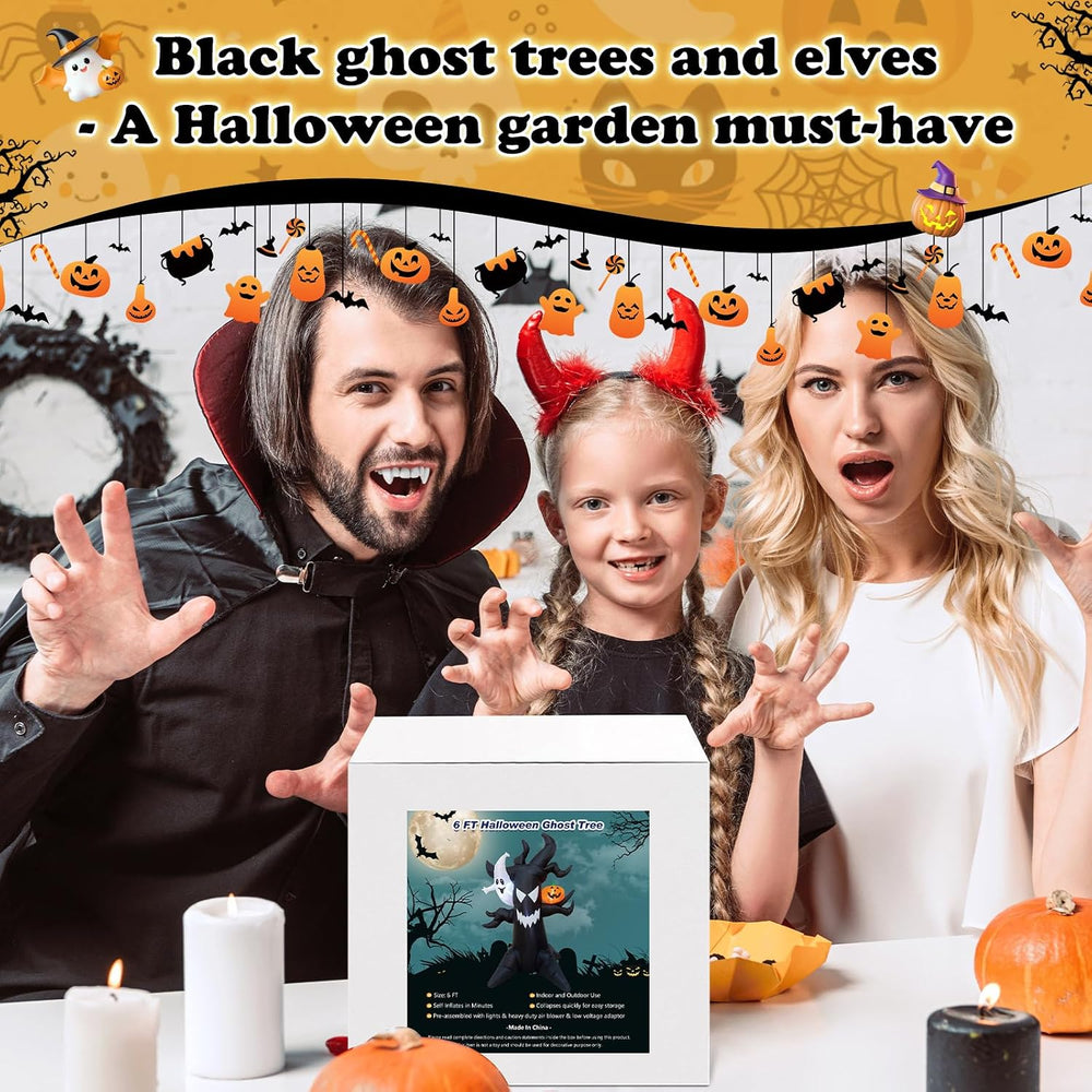 6ft Haunted Tree Inflatable Ghost & LED Pumpkin, Halloween Yard Decor