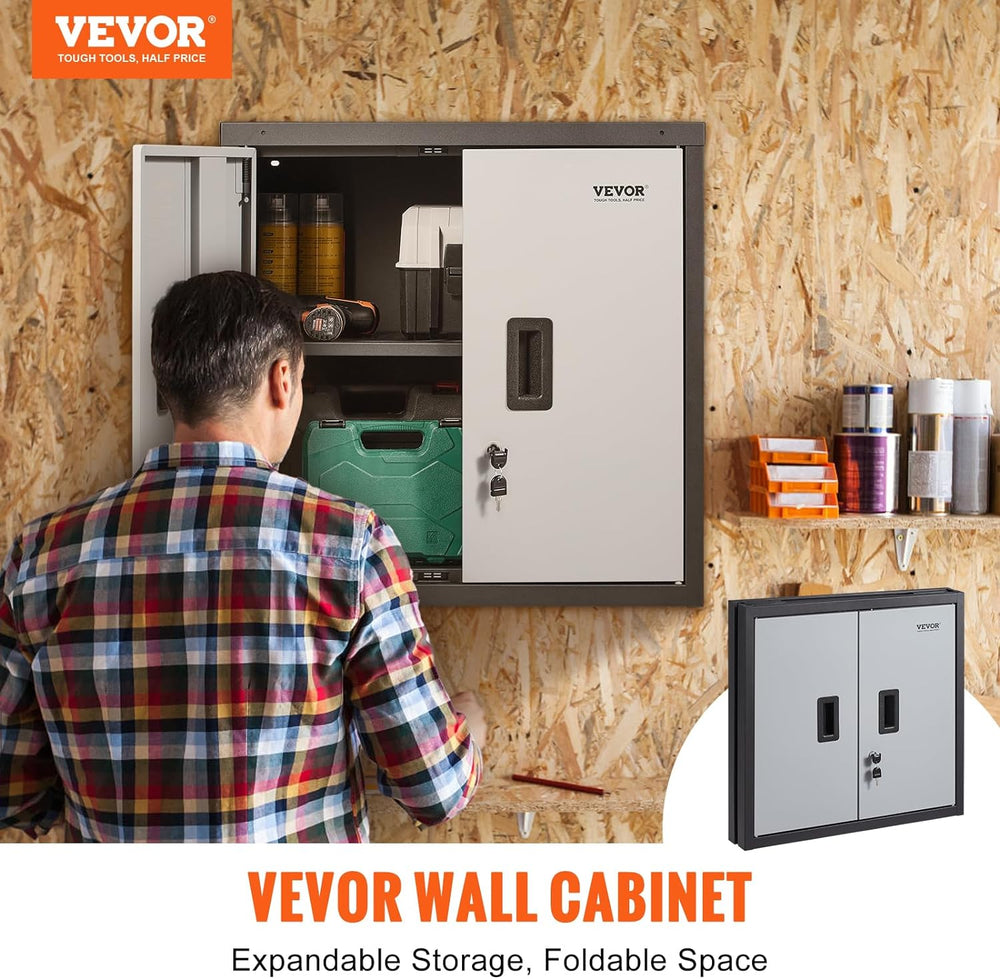 VEVOR Foldable Wall Cabinet, Metal Garage Locker Mounted 26" Small Tool ...