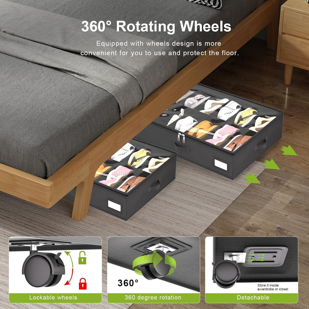 homyfort Under Bed Shoe Storage with Wheels, Fits 24 Pairs, Rolling Shoe Orga...