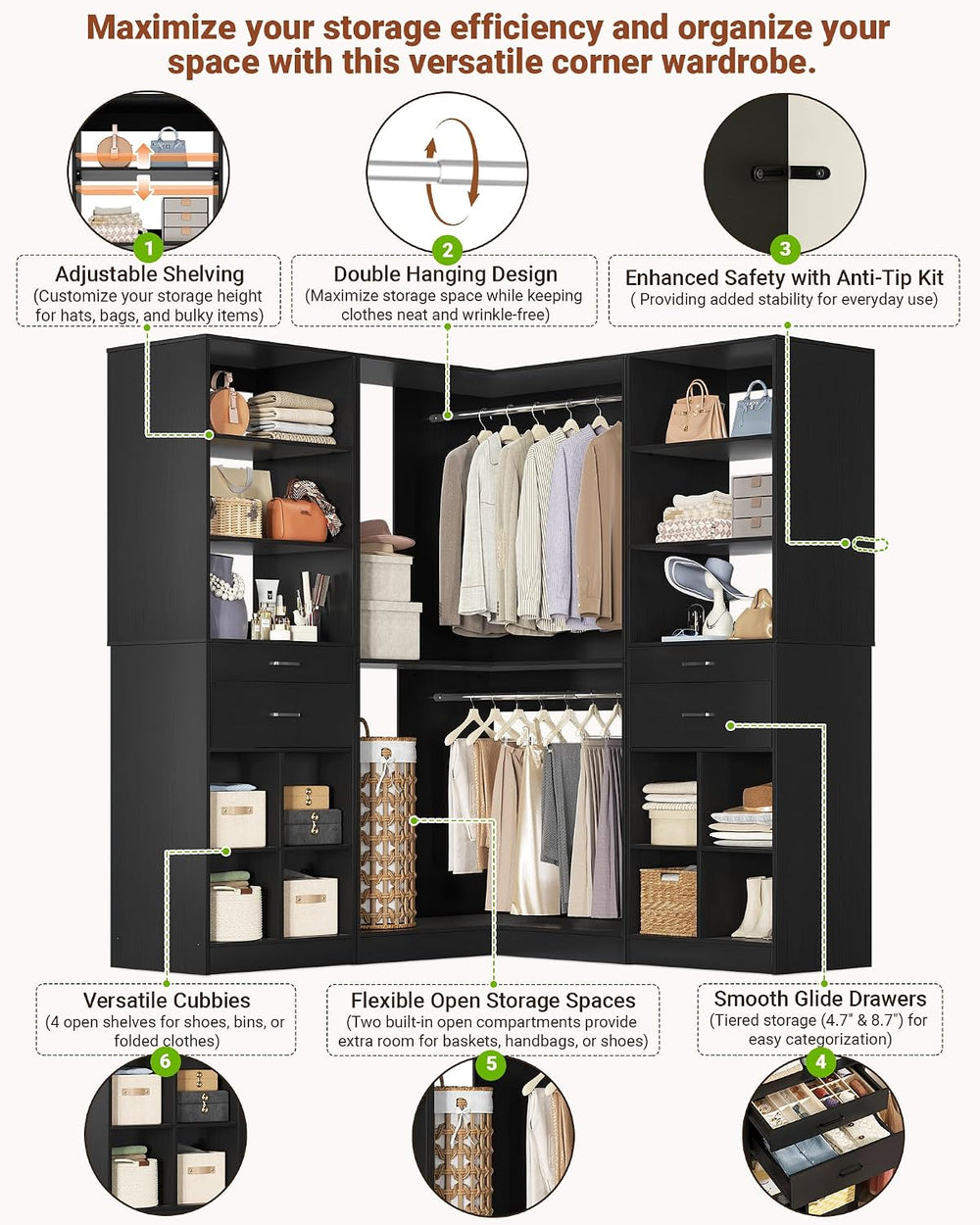 Besiost Closet System with 4 Drawers, 53.5"*53.5"/ 31.5"*75.5&...
