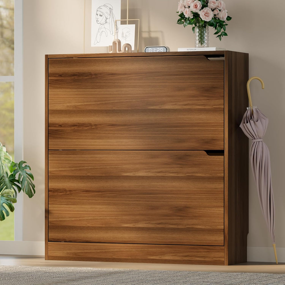 BORNOON Shoe Cabinet with 2 Flip Drawers, Slim Narrow Shoe Storage Cabinet, F...