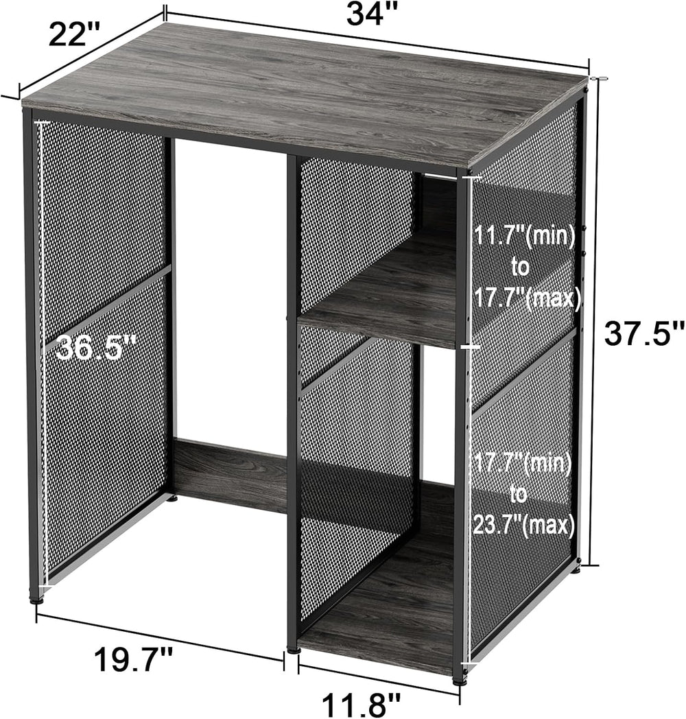 KirKical 3-Tier Slate Rustic Grey Coffee Bar Cabinet with Mini Fridge Space