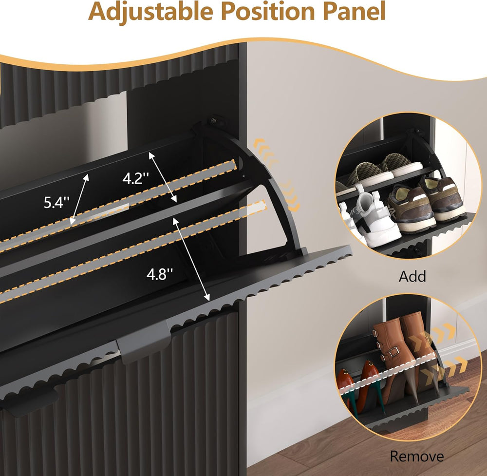 HUANLEGO Shoe Cabinet Storage for Entryway with 2 Flip Drawers, Black Fluted ...