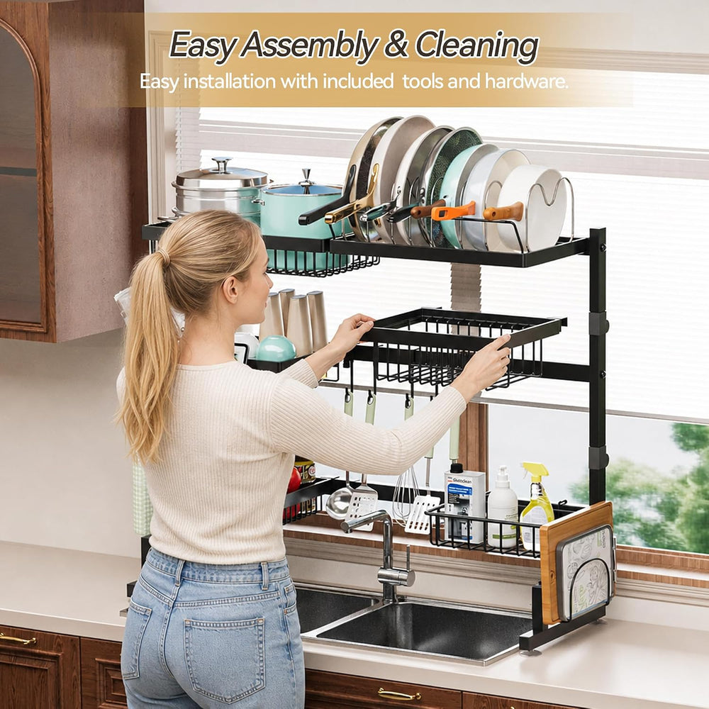ADBIU Over Sink Dish Drying Rack (Expandable Height/Length) Snap-On Design La...