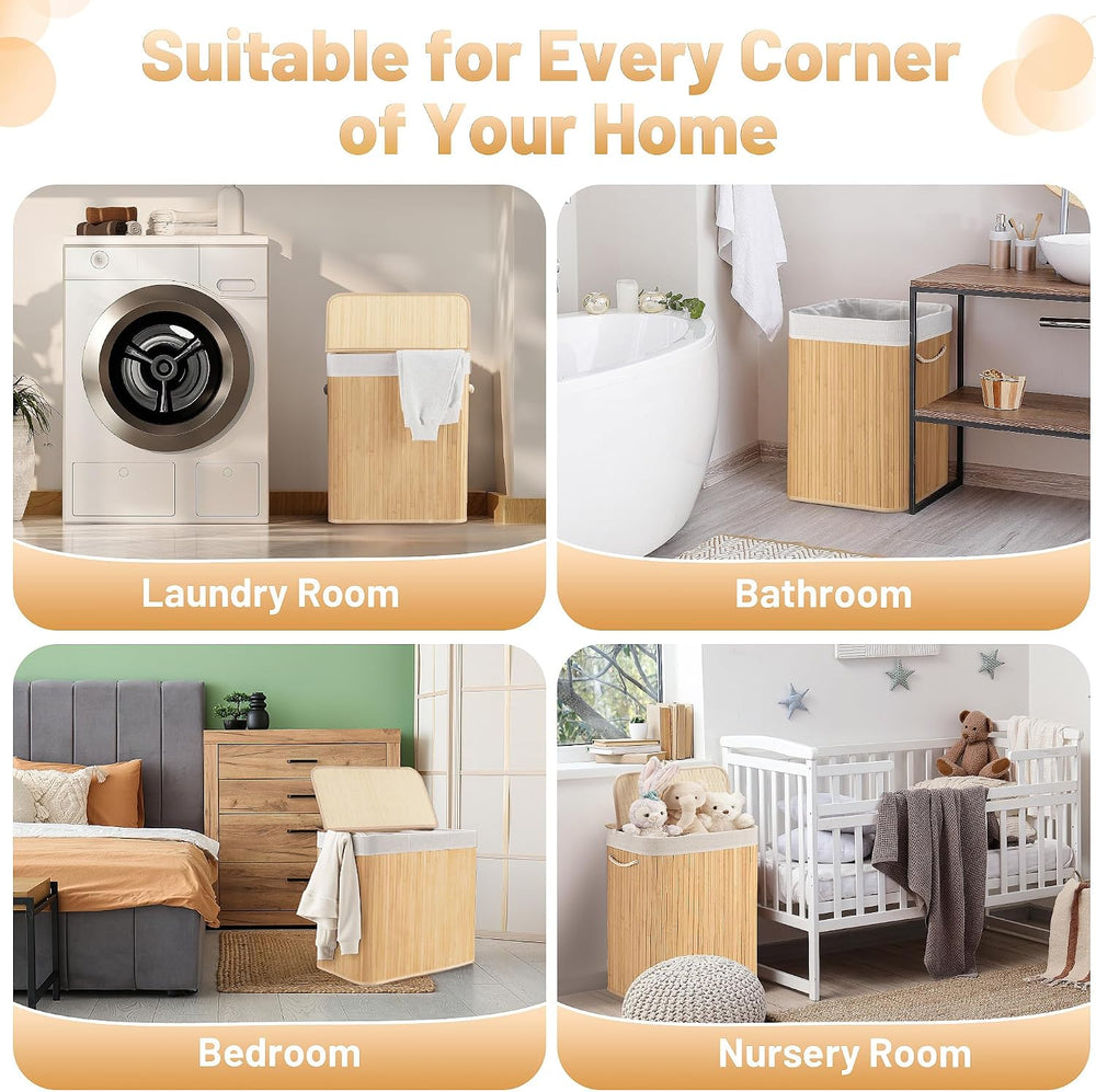 Aliphon 100L Laundry Hamper with lid, 2-Section Clothes Laundry Basket with H...