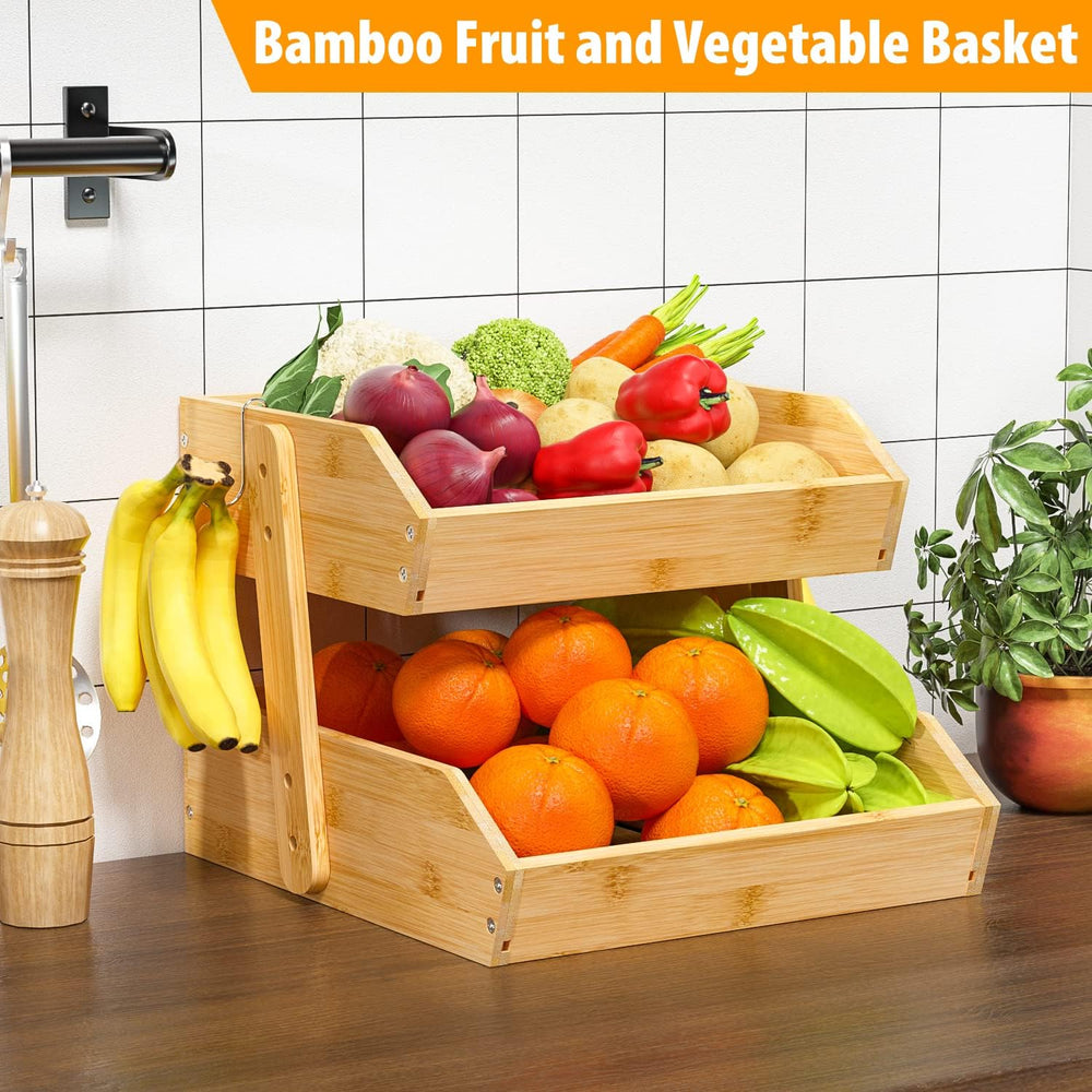 Gmtsl Bamboo Fruit Basket for Kitchen, Fruit Holder for Kitchen Countertop