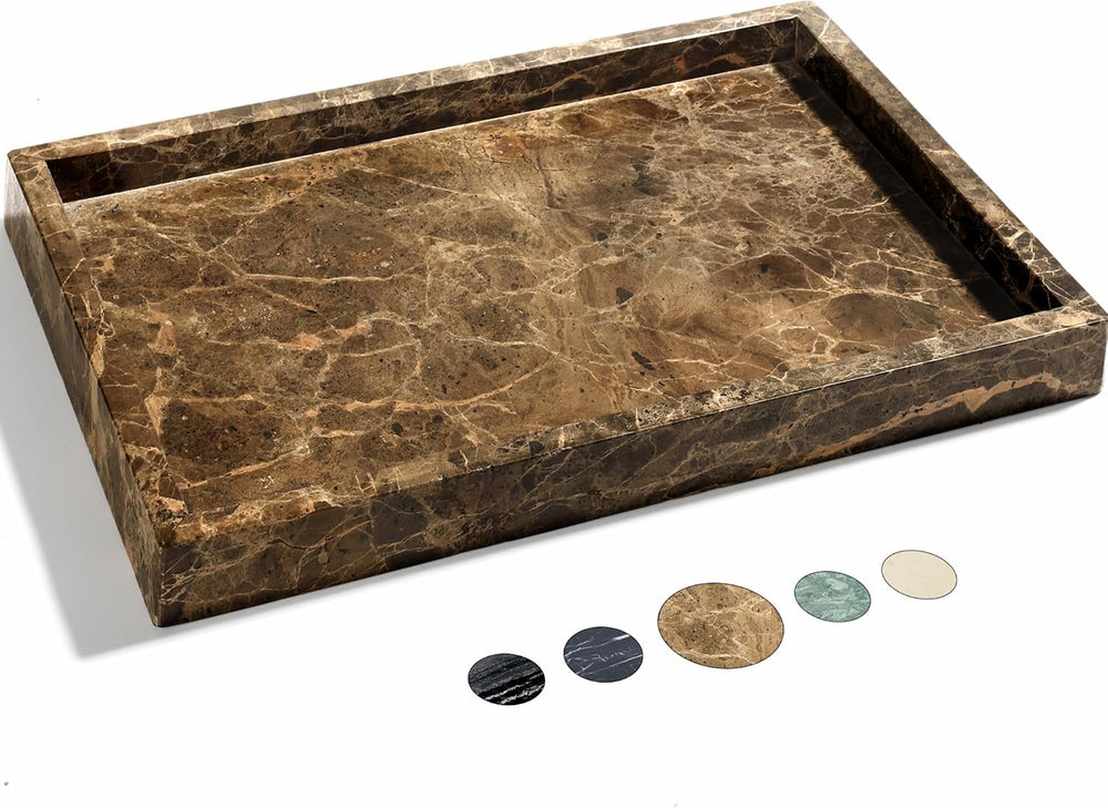 Real Natural Marble Tray for Bathroom, Genuine Marble Stone Vanity Tray, Luxu...