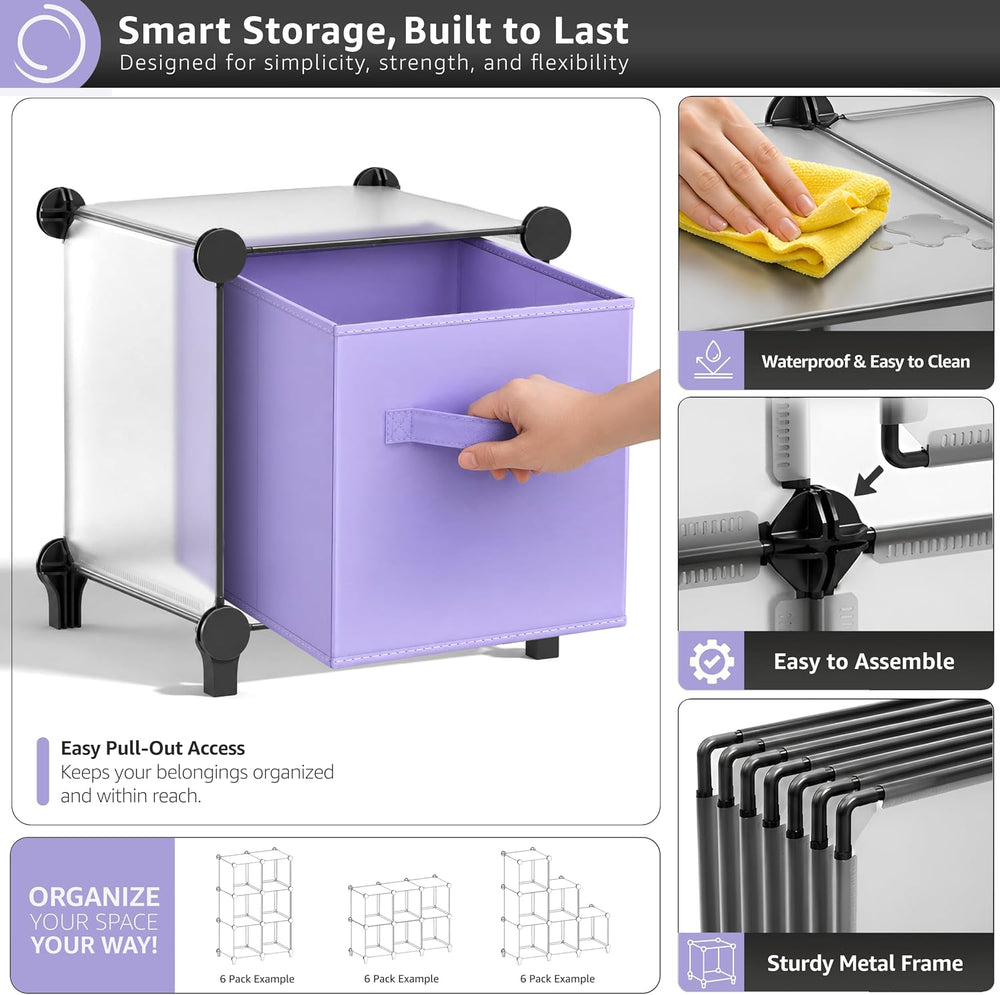 Sorbus 6 Cube Storage Organizer with 6 Fabric Bins (Clear)
