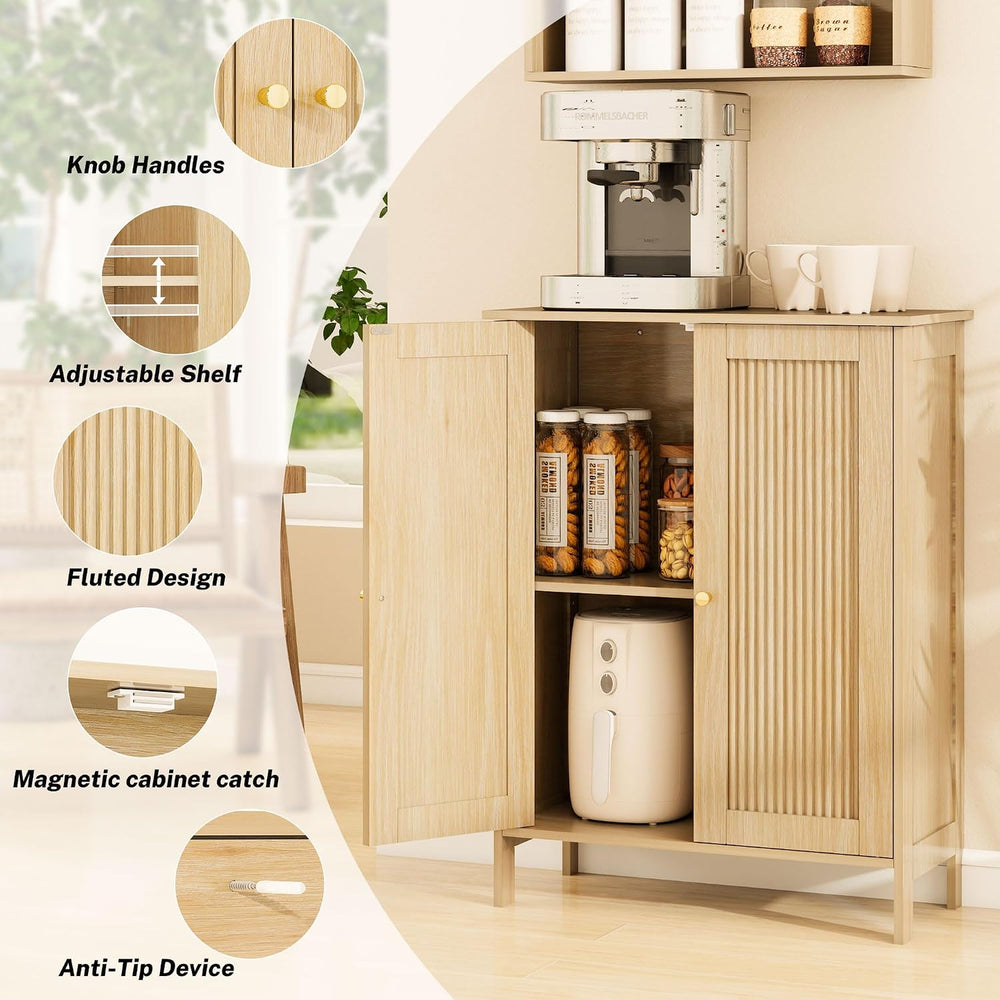 Fluted Bathroom Storage Cabinet with 2 Doors & Shelf, Natural