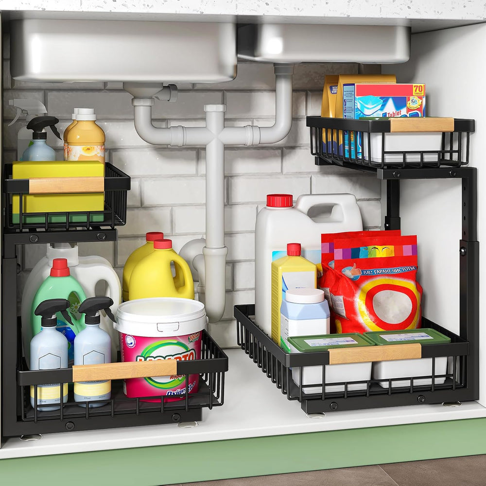 Kitstorack Under Sink Organizer, 2 Tier Under the Sink Storage, Slide out Pul...