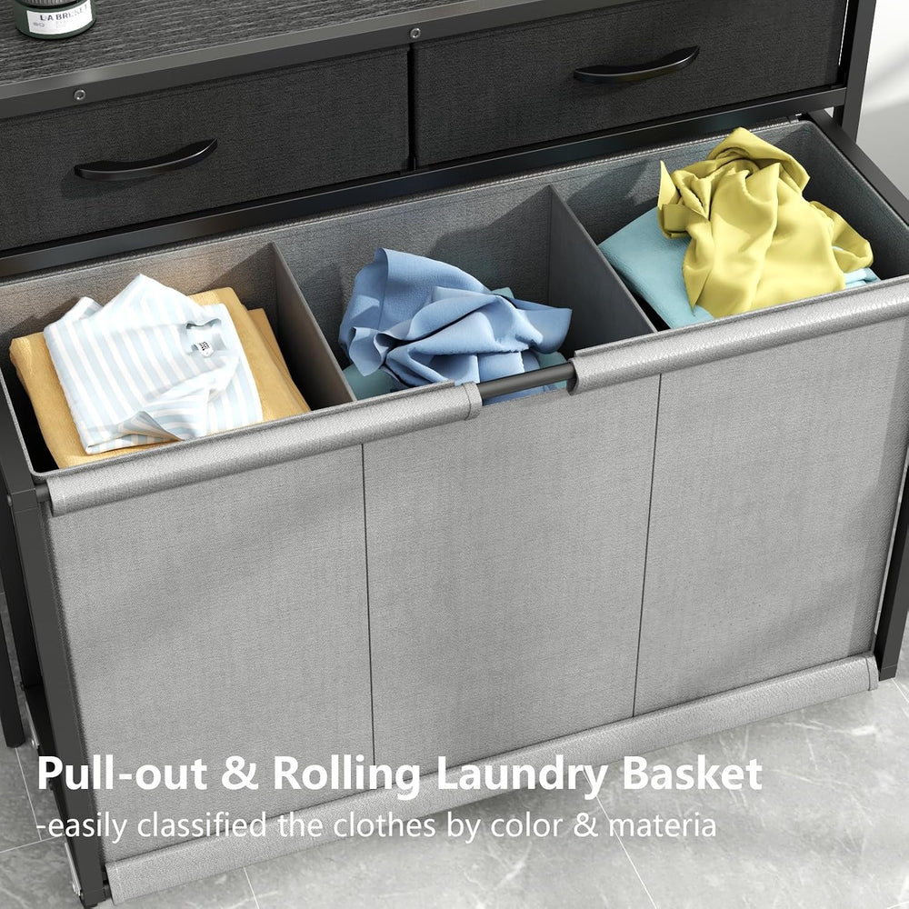 STIKELY Laundry Hamper Laundry Basket with 3 Section Pull-Out Rolling Bags, L...