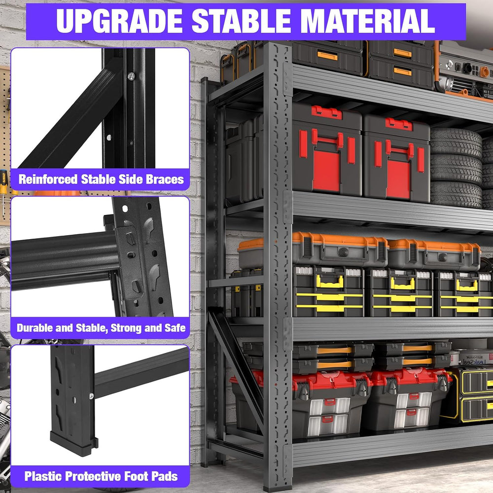 Metal Garage Shelving Unit, Heavy Duty 4-Tier Adjustable Wire Storage Rack, 6...