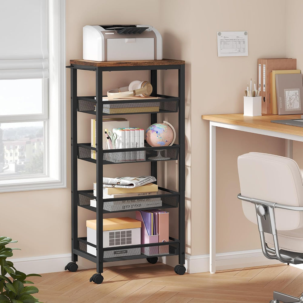 Hoctieon Rolling Storage Cart, 5-Tier 11.8" Wide Panel Kitchen Storage C...