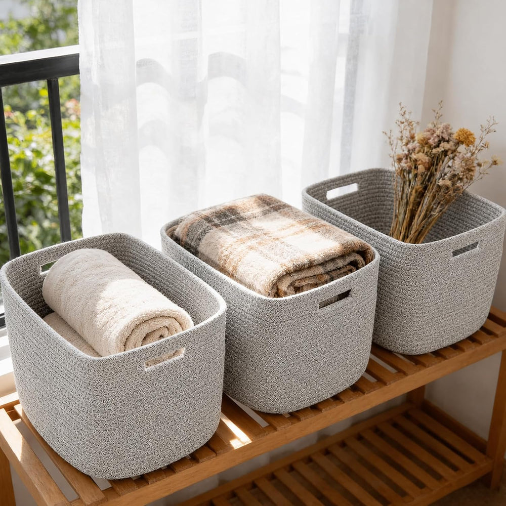 3 Pack Woven Baskets,Storage Baskets for Shelves with Handles