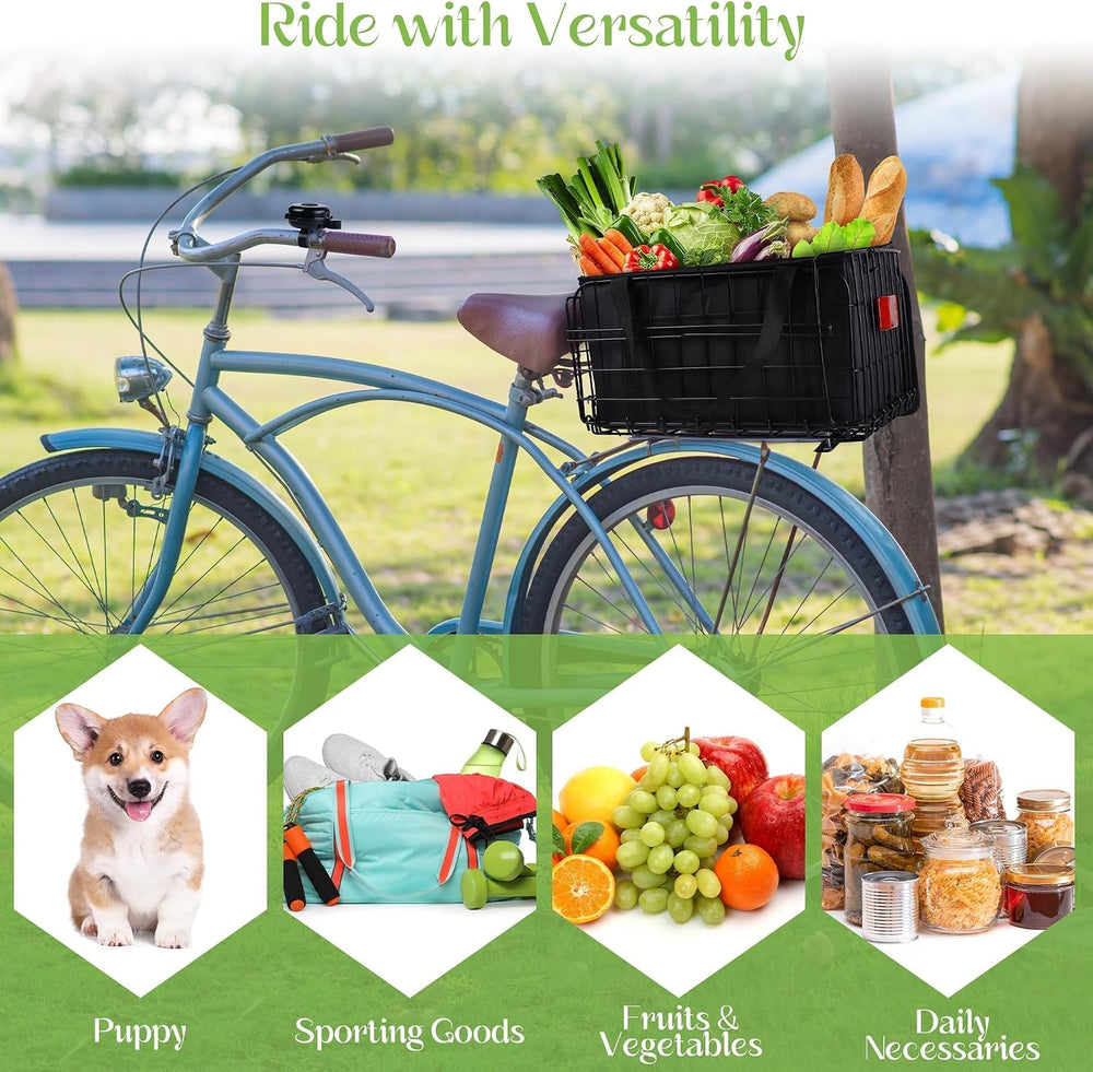 Aodaer Bike Basket with Removable Liner Bag Cargo Net Large Folding Bike Bask...