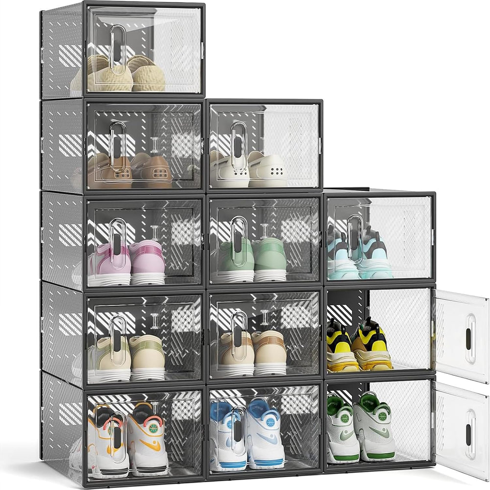 12-Pack Clear Plastic Stackable Shoe Storage Boxes for Sneakers, Boots, for E...