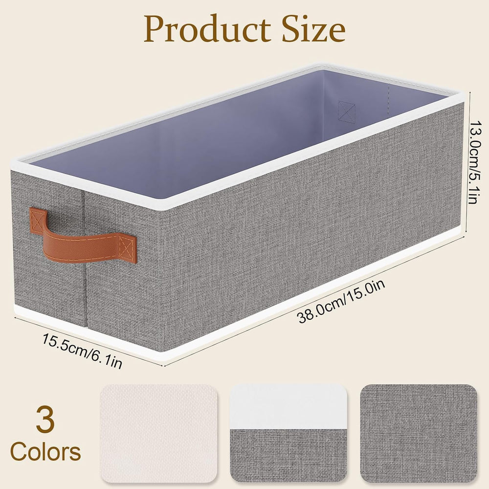Foldable Long Storage Boxes,15x6x5 In,Gray Fabric Bins,5-Pack