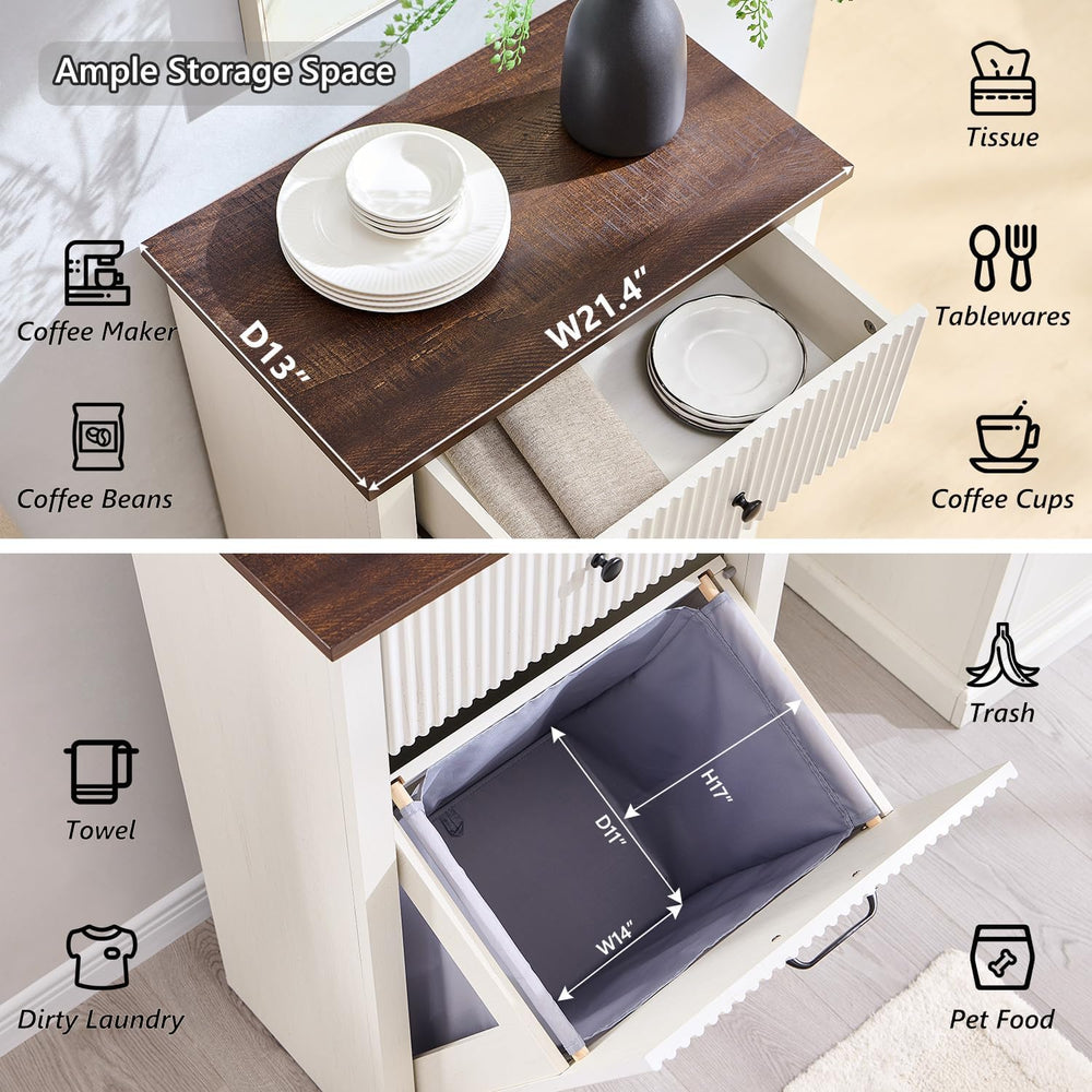 IFBUY Tilt Out Laundry Hamper Cabinet, Modern Trash Can Cabinet, White