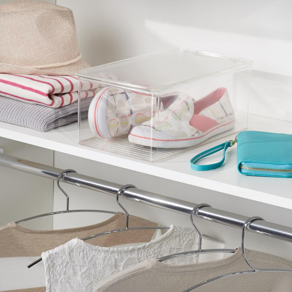 iDesign Stackable Shoe Box with Hinged-Lid, Set of 2, Clear