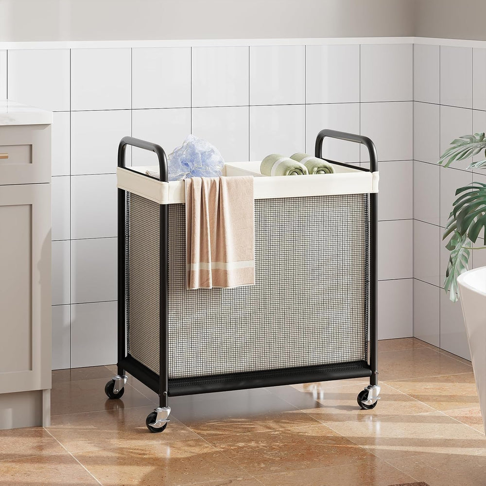 ELYKEN Laundry Hamper 2 Section, 100L Rolling Laundry Sorter with Wheels