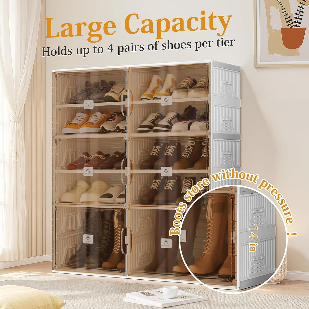 Foldable Shoe Rack Organizer for Entryway with Clear Magnetic Doors - Large C...