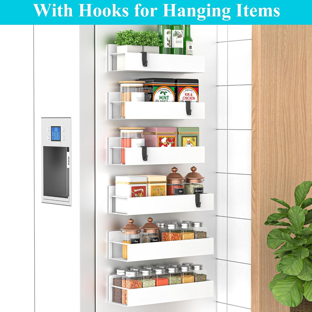 HuggieGems Metal Magnetic Spice Rack for Refrigerator White, 6 Pack