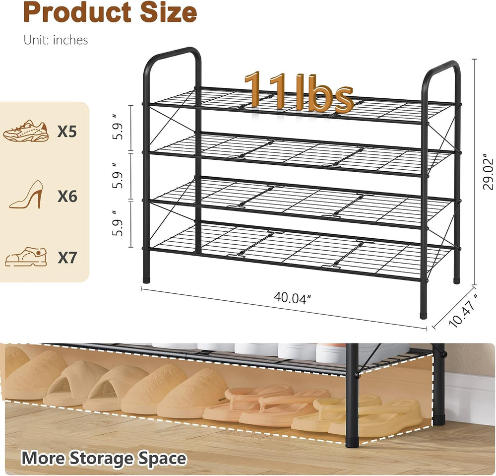 Hoctieon 4 Tier Mesh Style Shoe Rack, Entryway Shoe Shelf, Shoe Storage Organ...