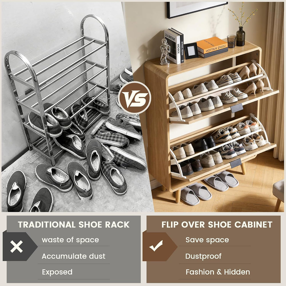 FurSch Fluted Shoe Storage Cabinet with 2 Flip Drawers