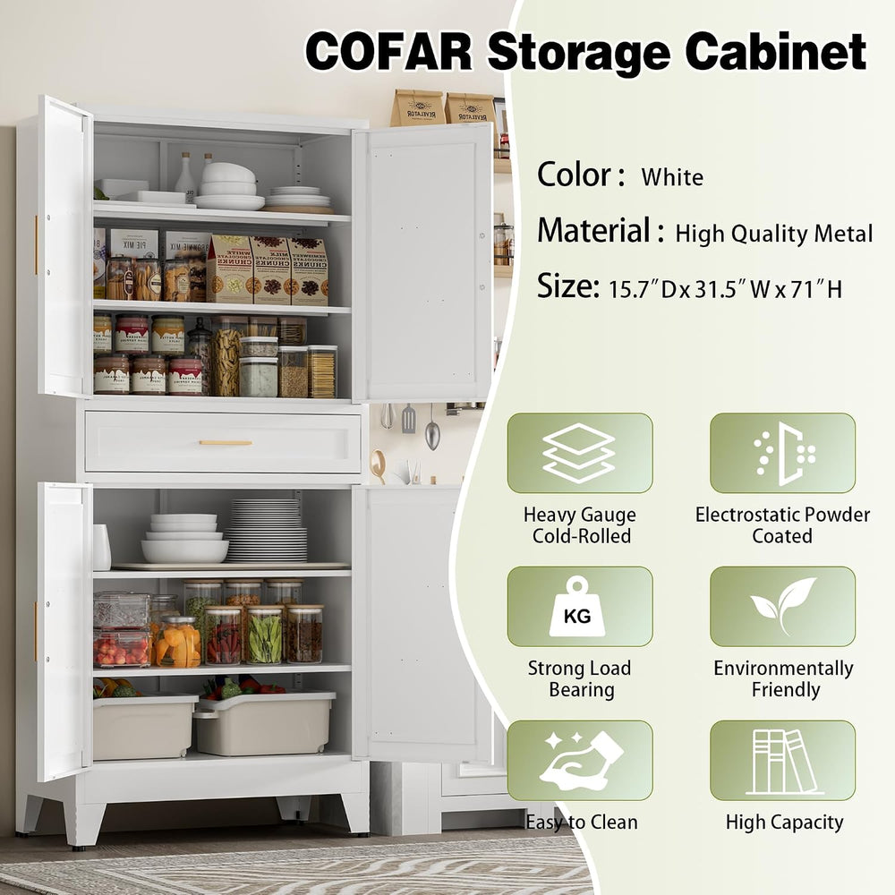 COFaR 71" Tall Kitchen Pantry, Farmhouse Storage Cabinet with Doors and ...