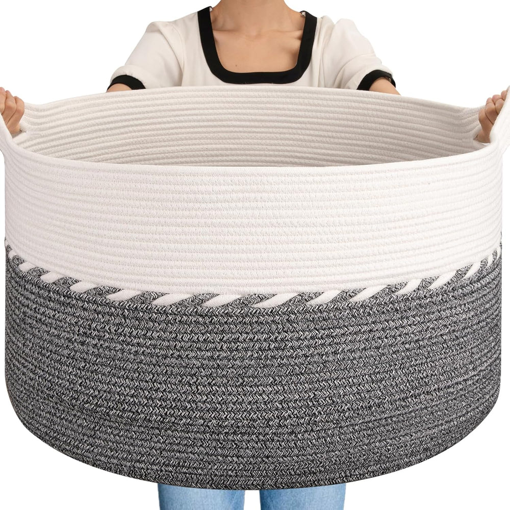 OIAHOMY 125L Extra Large Blanket Basket, Jumbo Cotton Laundry Basket Black