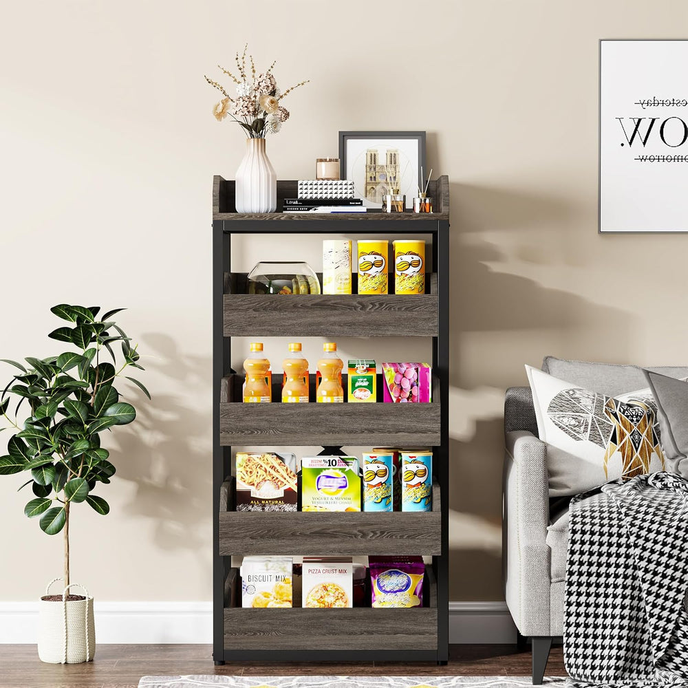 Tribesigns Wood Fruit and Vegetable Storage Rack, 5-Tier Pull-Out Snack Stand...