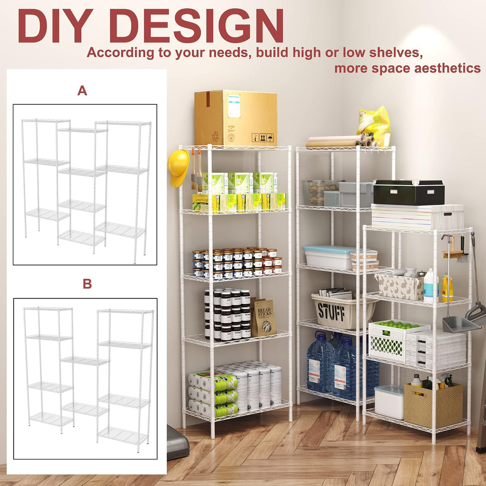 HOMEFORT 5-Shelving Unit, Adjustable Wire Shelving, Metal Wire Shelf Rack Org...