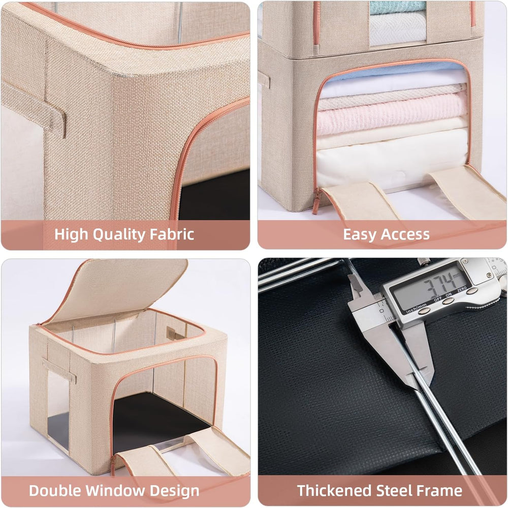 GuliPostan 3 Pack 100L Stackable Clothes Storage Bins with Metal Frame Handle...