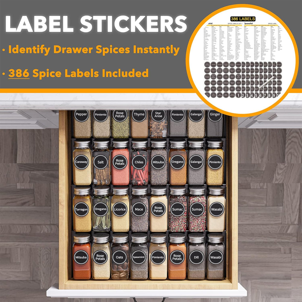 SpaceAid Spice Drawer Organizer with 32 Spice Jars, 386 Spice Labels, 4 Tier ...