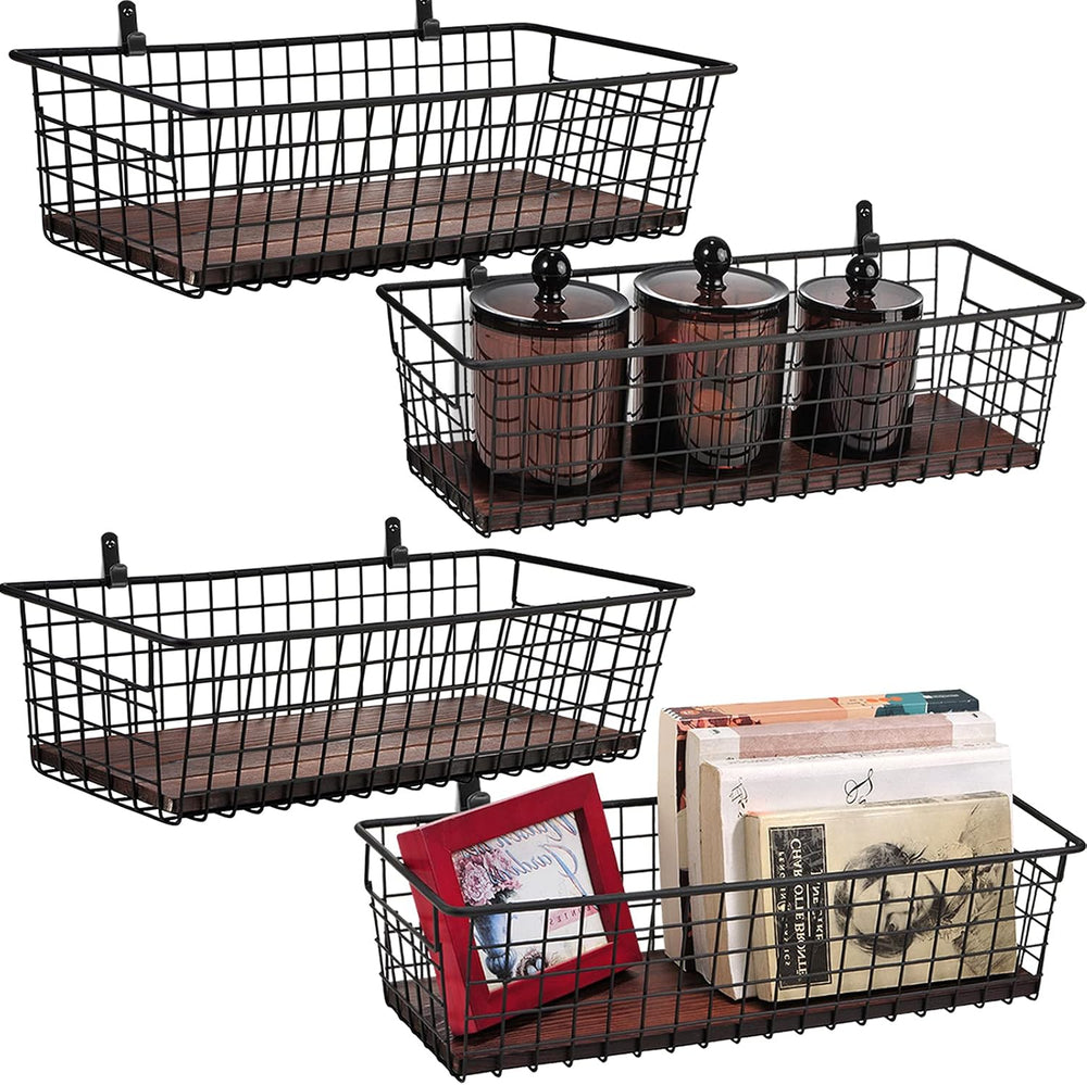 SheeChung [Extra Large Wall Storage Basket, Metal Hanging Basket, Black