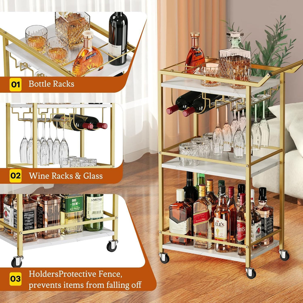 3 Tier Bar Cart Mini Liquor Utility Cart for Wine Beverage Dinner Party