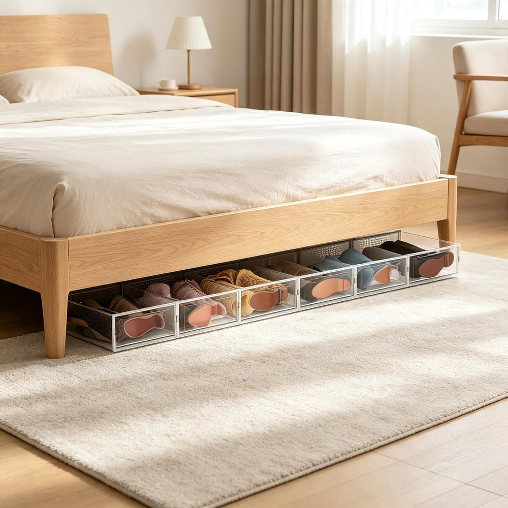 6 Pack Stackable Shoe Storage Boxes, Plastic Shoe Organizer Drawers Bins for ...