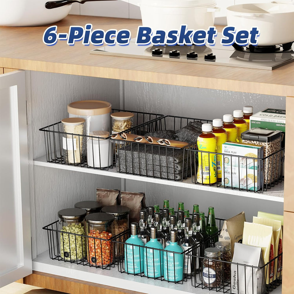 Simple Trending 6 Pack Large Metal Wire Baskets for Storage, Black