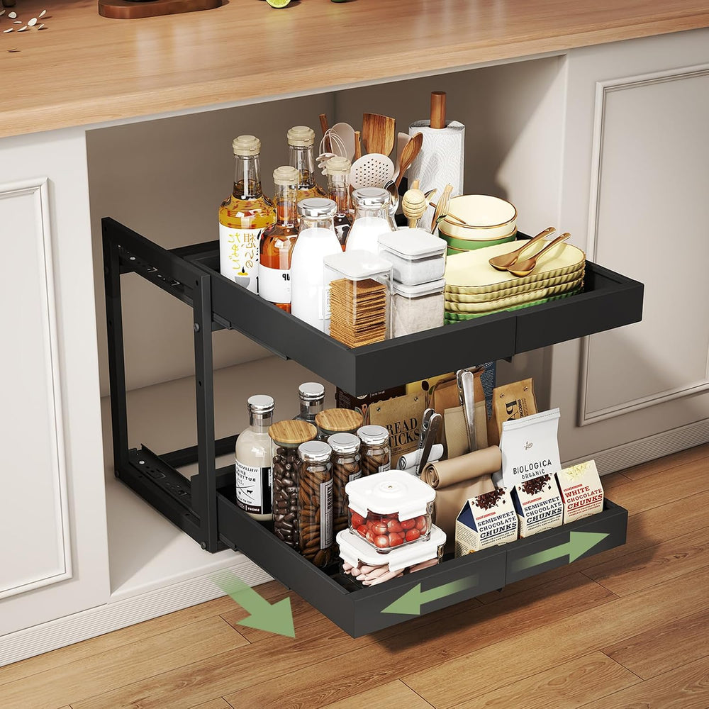 Abalter Expandable Pull Out Cabinet Organizer,2-Tier Slide Out Drawer for Kit...