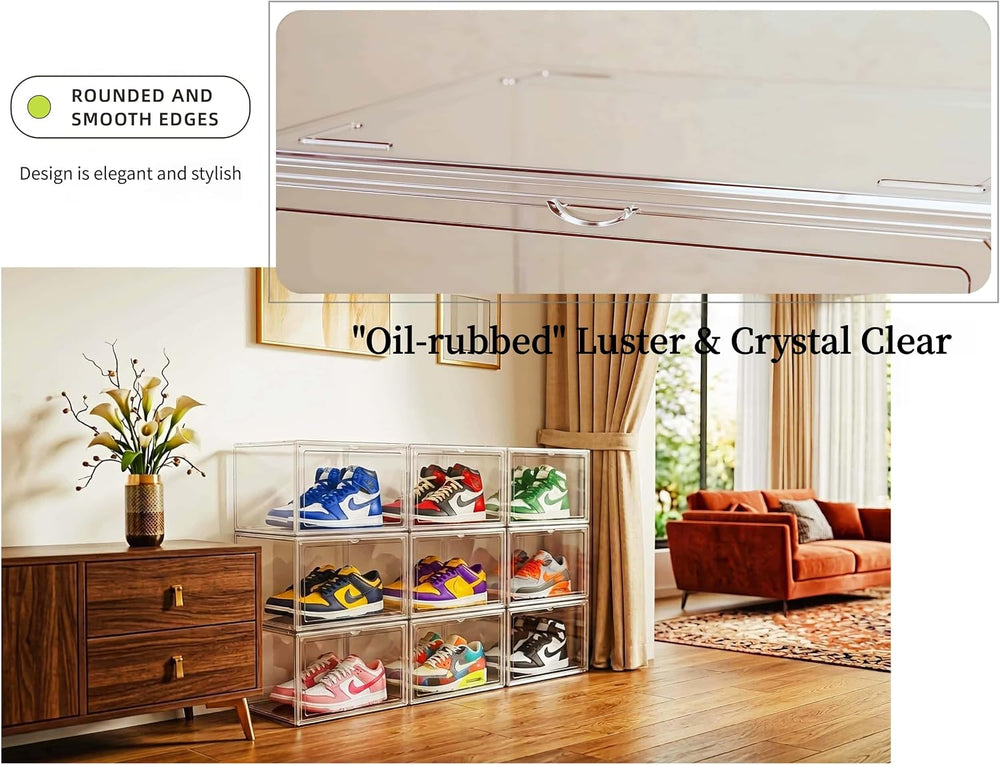 6 Pack Thickened Shoe Boxes Clear Plastic Stackable, Substantial Sneaker Stor...