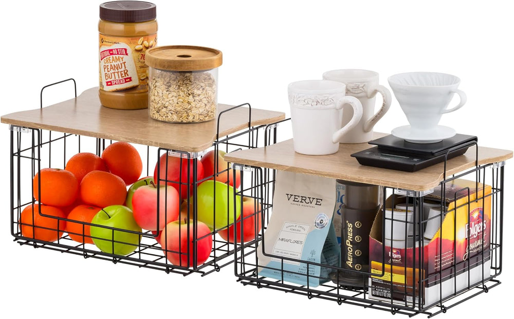 IRIS USA Wire Basket for Pantry Storage, 2 Pack, Easy Assembly, Stackable